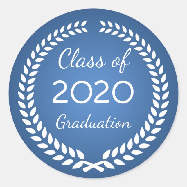 Sticker Rond Couronne de laurier blanc sur le bleu Graduation (Devant)