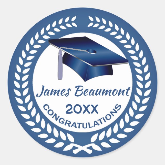 Sticker Rond Couronne de laurier, classe de mortier bleu de n'i (Devant)