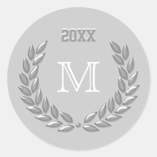 Sticker Rond Couronne de laurier gris clair Monogramme personna