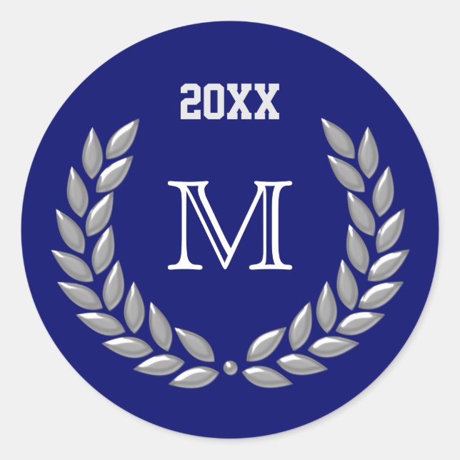 Sticker Rond Couronne de laurier gris clair Monogramme personna (Devant)
