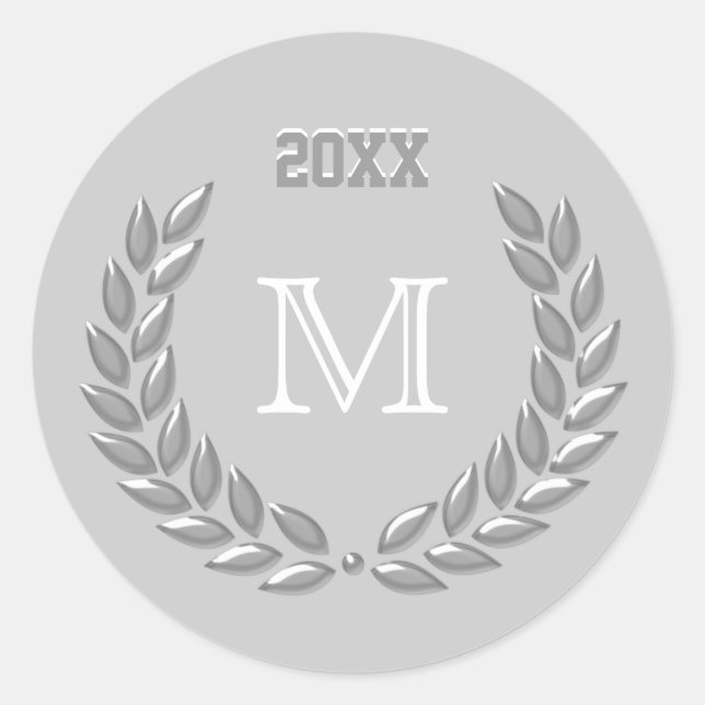 Sticker Rond Couronne de laurier gris clair sur mesure (Devant)