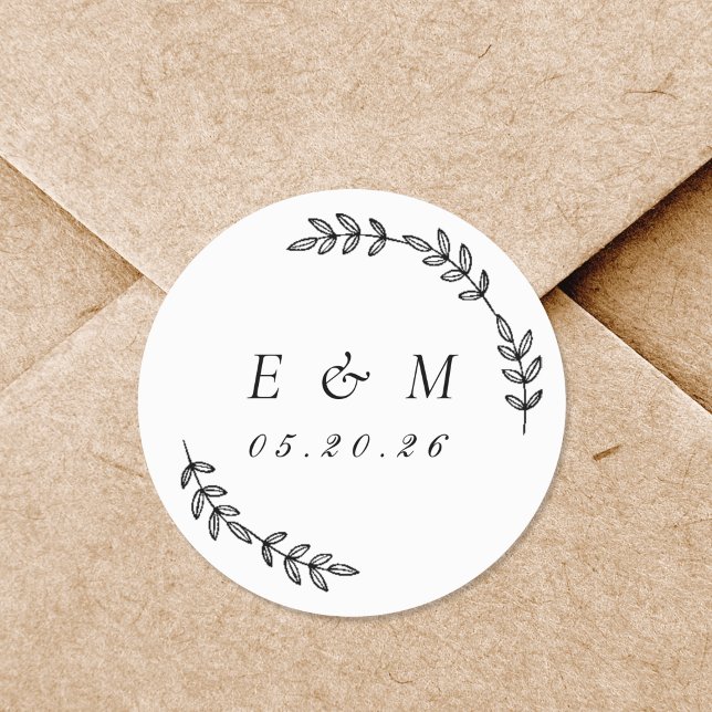 Sticker Rond Couronne de laurier Monogramme de mariage (Créateur téléchargé)