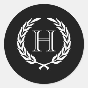 Sticker Rond Couronne de laurier noir et blanc
