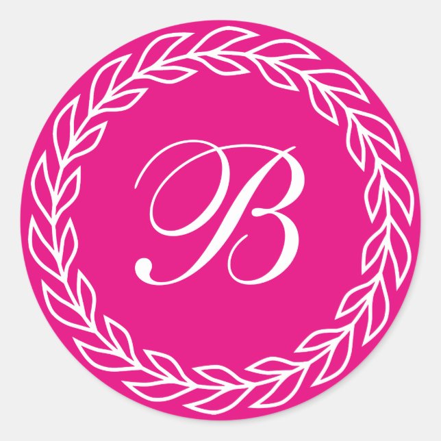 Sticker Rond Couronne de laurier rose Fuchsia avec monogramme p (Devant)