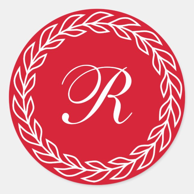 Sticker Rond Couronne de laurier rouge avec monogramme personna (Devant)