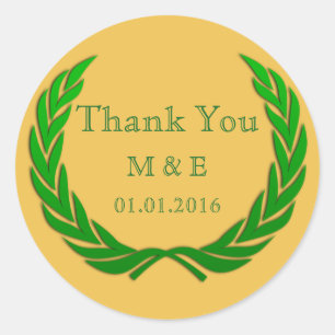 Sticker Rond Couronne de Laurier Rustique Verte Merci Personnal