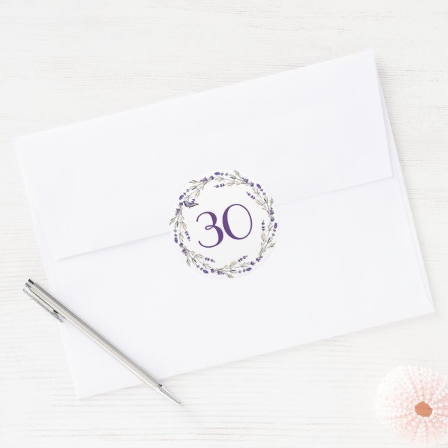 Sticker Rond Couronne de lavande pour 30e anniversaire (Enveloppe)