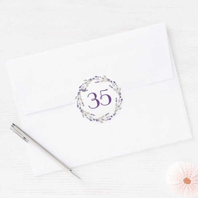 Sticker Rond Couronne de lavande pour 35e anniversaire de maria (Enveloppe)