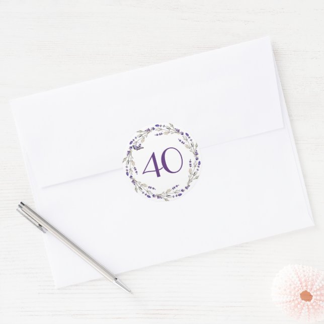 Sticker Rond Couronne de lavande pour 40e anniversaire (Enveloppe)