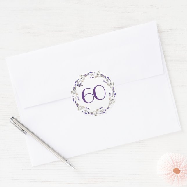 Sticker Rond Couronne de lavande pour 60e anniversaire de maria (Enveloppe)