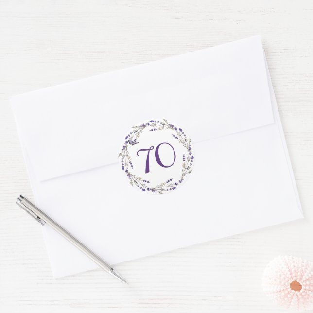 Sticker Rond Couronne de lavande pour 70e anniversaire (Enveloppe)