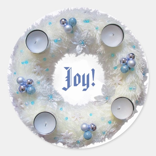 Sticker Rond Couronne de l'Avent Argent et Bleu (Devant)