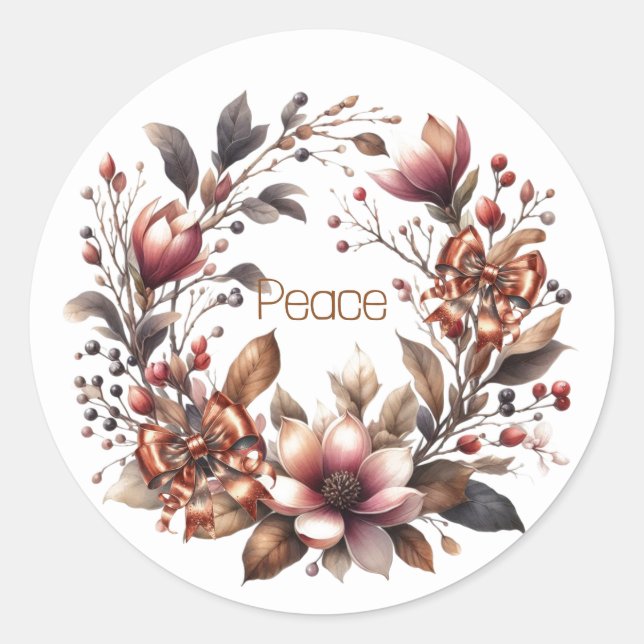 Sticker Rond Couronne de magnolia en cuivre rustique  (Devant)