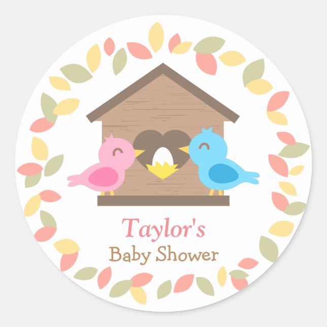 Sticker Rond Couronne de Maisonnette d'Oiseau Mignonne pour Fêt (Devant)