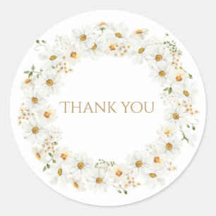 Sticker Rond Couronne de marguerite blanche aquarelle joli merc