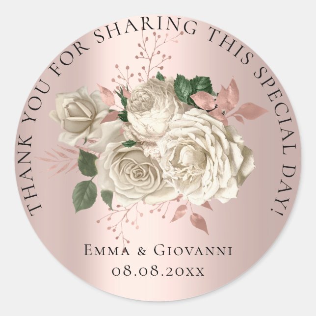 Sticker Rond Couronne de mariage 16ème remerciement floral blan (Devant)