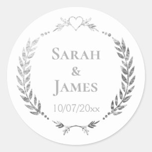 Sticker Rond Couronne de mariage argentée personnalisée et élég