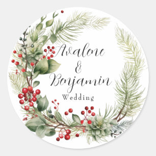 Sticker Rond Couronne de mariage aux baies rouges de Noël et ai