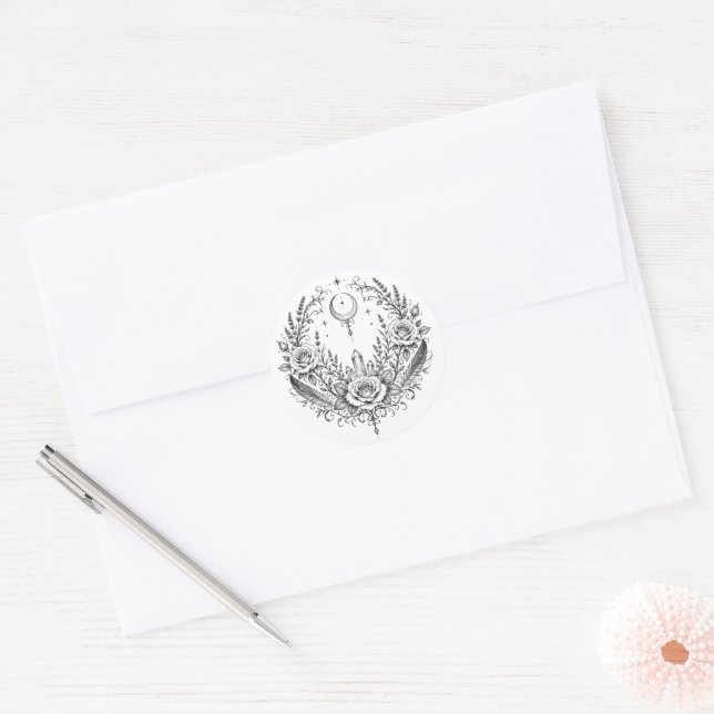 Sticker Rond Couronne de mariage botanique gothique (Enveloppe)