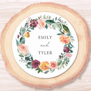 Sticker Rond Couronne de mariage de fleurs de rose d'automne
