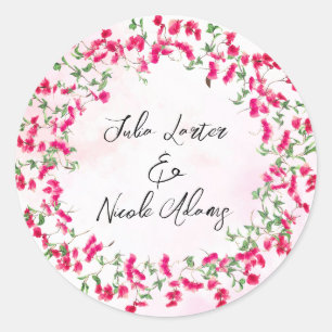 Sticker Rond Couronne de mariage de forêt tropicale de bougainv