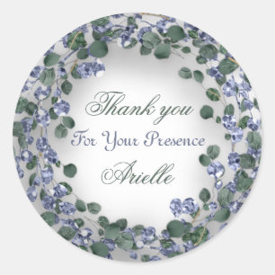 Sticker Rond Couronne de mariage en eucalyptus bleu blanc