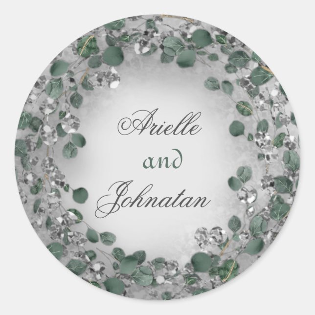 Sticker Rond Couronne de mariage en eucalyptus Rustique Menthe  (Devant)