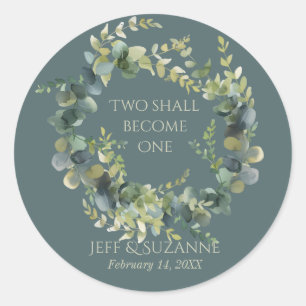Sticker Rond Couronne de mariage Eucalyptus vert Deux deviendro
