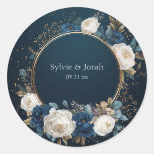 Sticker Rond Couronne de mariage florale pivoine blanche or Nav