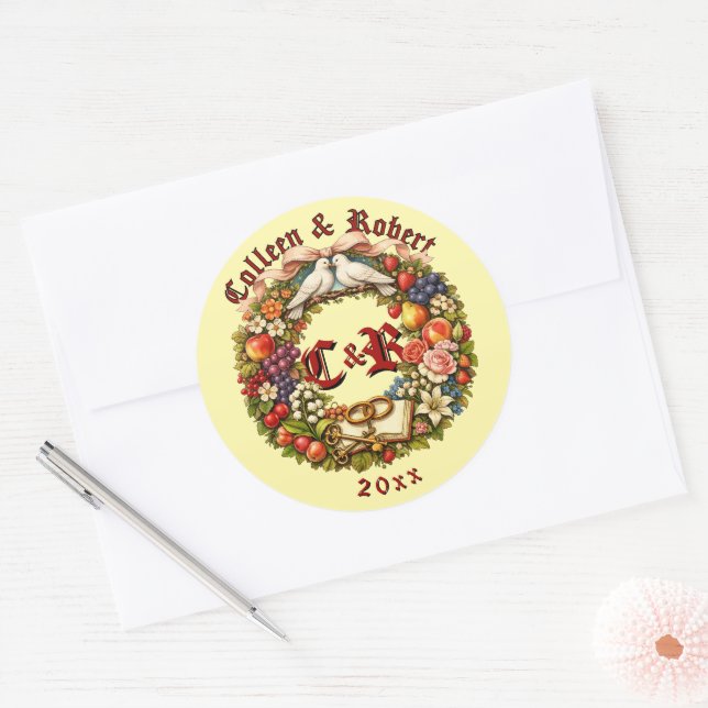 Sticker Rond Couronne de mariage Fruit & Floral (Enveloppe)