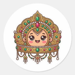 Sticker Rond Couronne de mariage marocaine Kawaii mignonne Auto