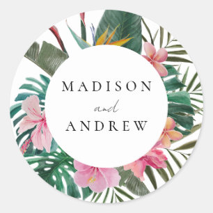 Sticker Rond Couronne de mariage oiseau de paradis aquarelle