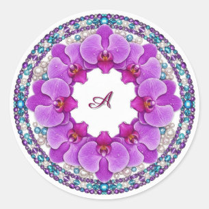 Sticker Rond Couronne de mariage orchidée violette Décor