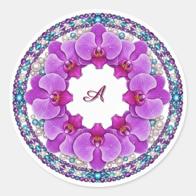 Sticker Rond Couronne de mariage orchidée violette Décor (Devant)