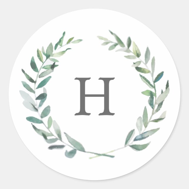 Sticker Rond Couronne de monogramme de mariage à l'aquarelle ru (Devant)