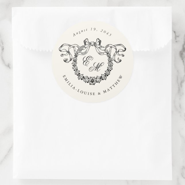 Sticker Rond Couronne de monogramme français vintage pour un ma (Sac)