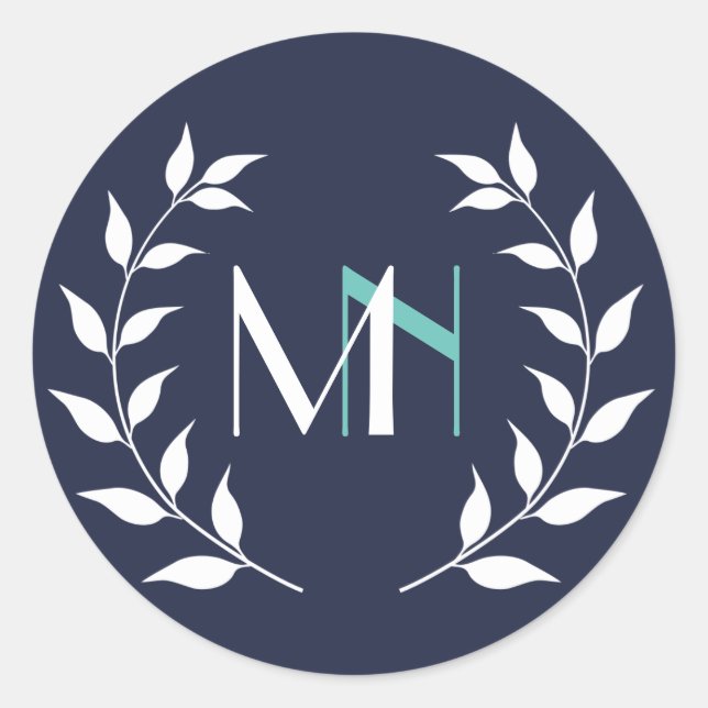 Sticker Rond Couronne de monogramme Laurel Bleu marine (Devant)
