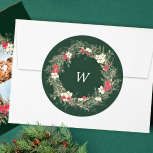 Sticker Rond couronne de monogramme traditionnel aquarelle enve