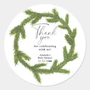 Sticker Rond Couronne de Noël à l'aquarelle moderne pour baby s