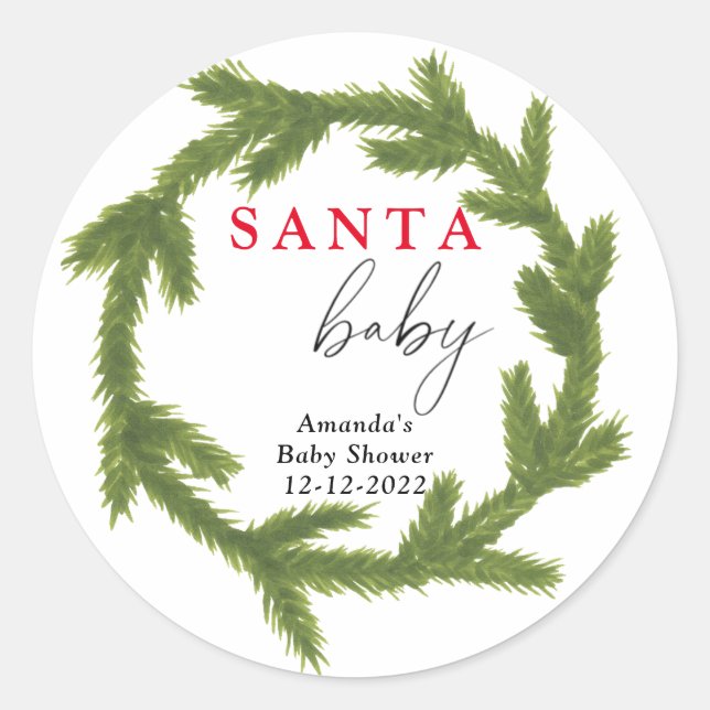 Sticker Rond Couronne de Noël aquarelle Santa Bébé (Devant)
