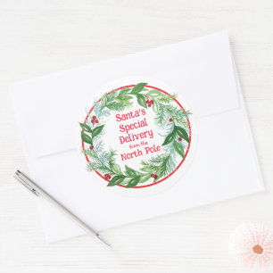Sticker Rond Couronne de Noël aquarelle Santa Pôle Nord 