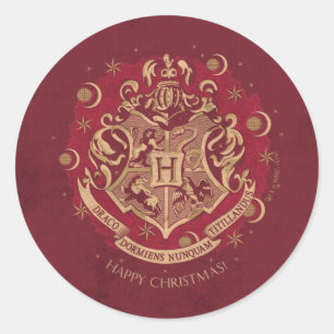 Sticker Rond Couronne de Noël au blason de Poudlard™ Rouge