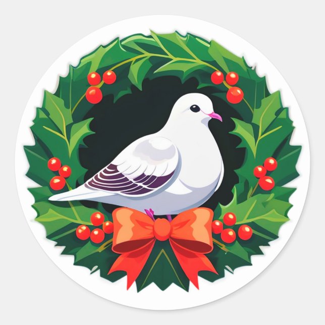Sticker Rond Couronne de Noël avec oiseau brillant (Devant)