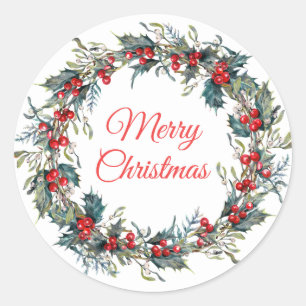 Sticker Rond Couronne de Noël Baies de Gui Fêtes Hivernales
