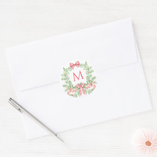 Sticker Rond Couronne de Noël Bonbon Canne à sucre Nœud Monog