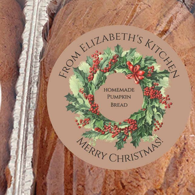 Sticker Rond Couronne de Noël Cadeau Alimentaire Maison Brun (Créateur téléchargé)
