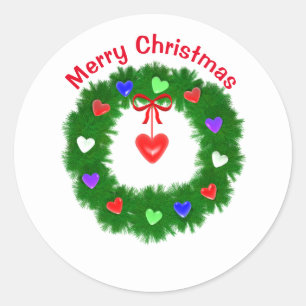 Sticker Rond Couronne de Noël de coeurs