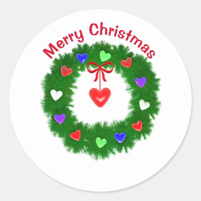 Sticker Rond Couronne de Noël de coeurs (Devant)
