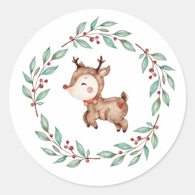 Sticker Rond Couronne de Noël de renne (Devant)