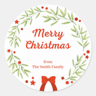 Sticker Rond Couronne de Noël élégante et étoiles
